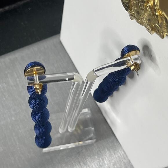 necklace earrings Y2K gold tone shell pendant navy blue cord nautical jewelry - Picture 5 of 14